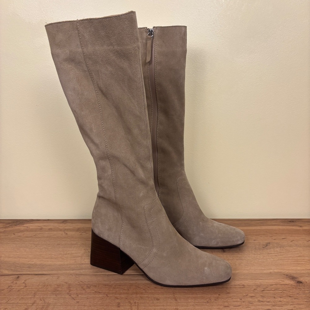 BLONDO Tessa Waterproof Knee High Boots In Taupe Suede Women Size 8.5 Block Heel